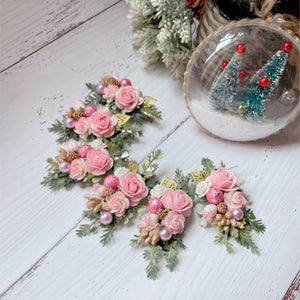 Christmas Floral Clips - Pink
