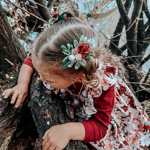 Eva Floral Pigtails - Burgundy