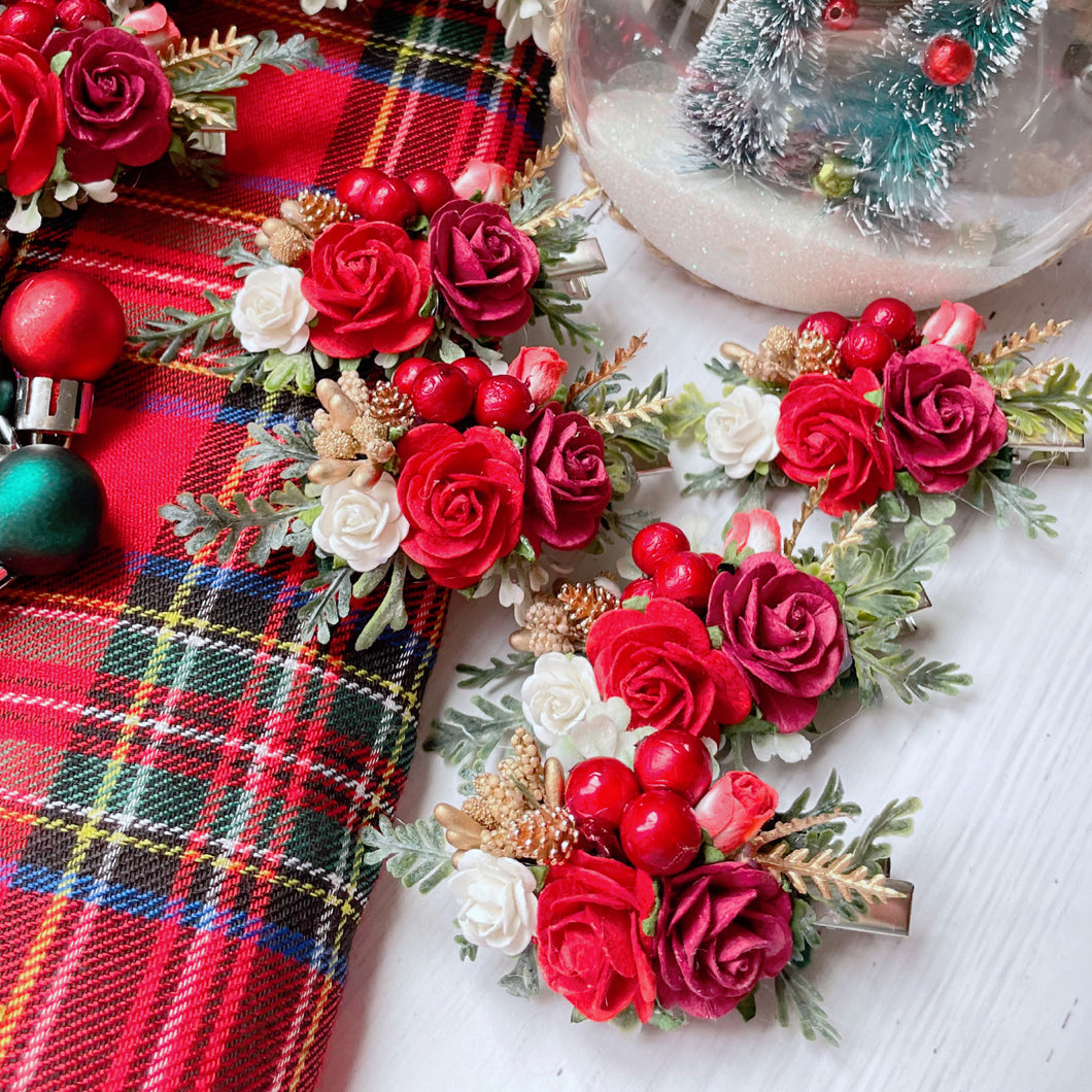 Christmas Floral Clips -Red